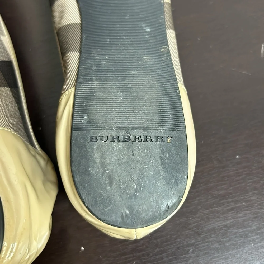 BURBERRY Nova Check Pattern Leather Ballet Flats Beige Rounded Toe Sz 39 US 9 - Picture 10 of 14